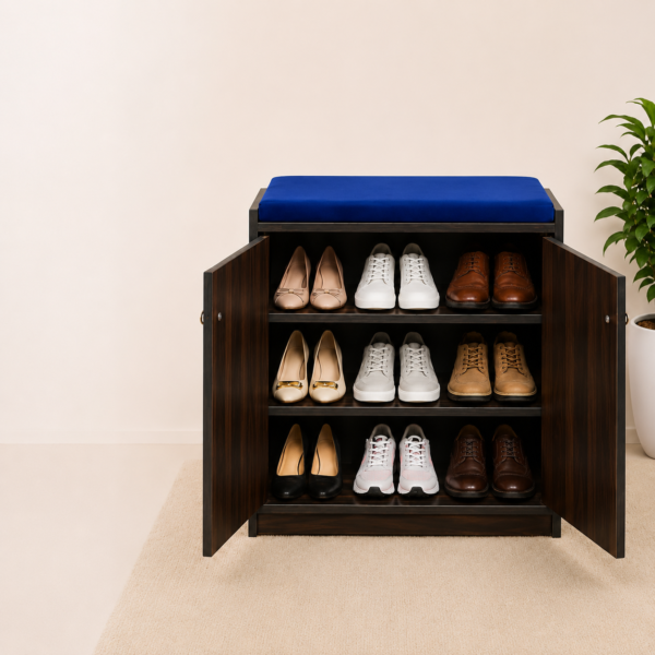 Wooden Shoe Cabinet with Cushioned Seat – 2 Door Entryway Shoe Rack for 9 Pairs